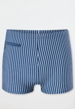 Badehose mit Bein Reißverschlusstasche blau gestreift - Aqua