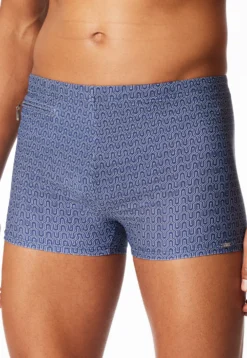 Badehose mit Reißverschlusstasche navy gemustert - Aqua