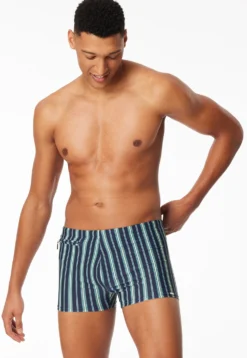 Badehose mit Reißverschlusstasche Streifen lime - Aqua