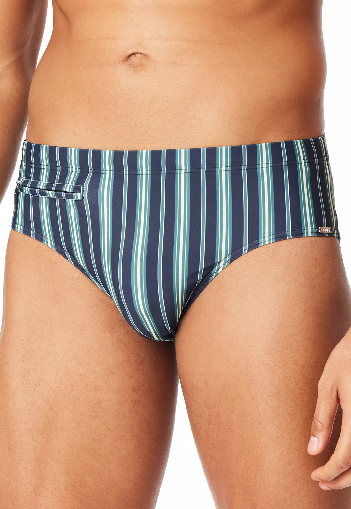Badehose mit Reißverschlusstasche Streifen lime - Aqua