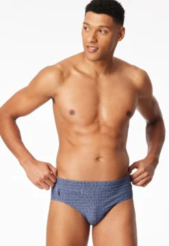 Badehose mit Reißverschlusstasche navy gemustert - Aqua