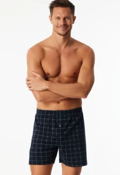Boxershorts Feininterlock kariert nachtblau- Fine Interlock