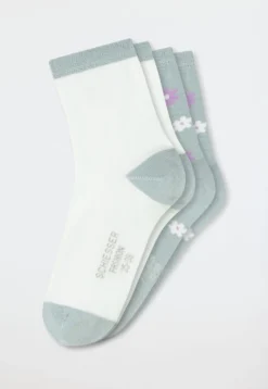 Damensocken 2er-Pack Blumen grün/ creme - Fashion