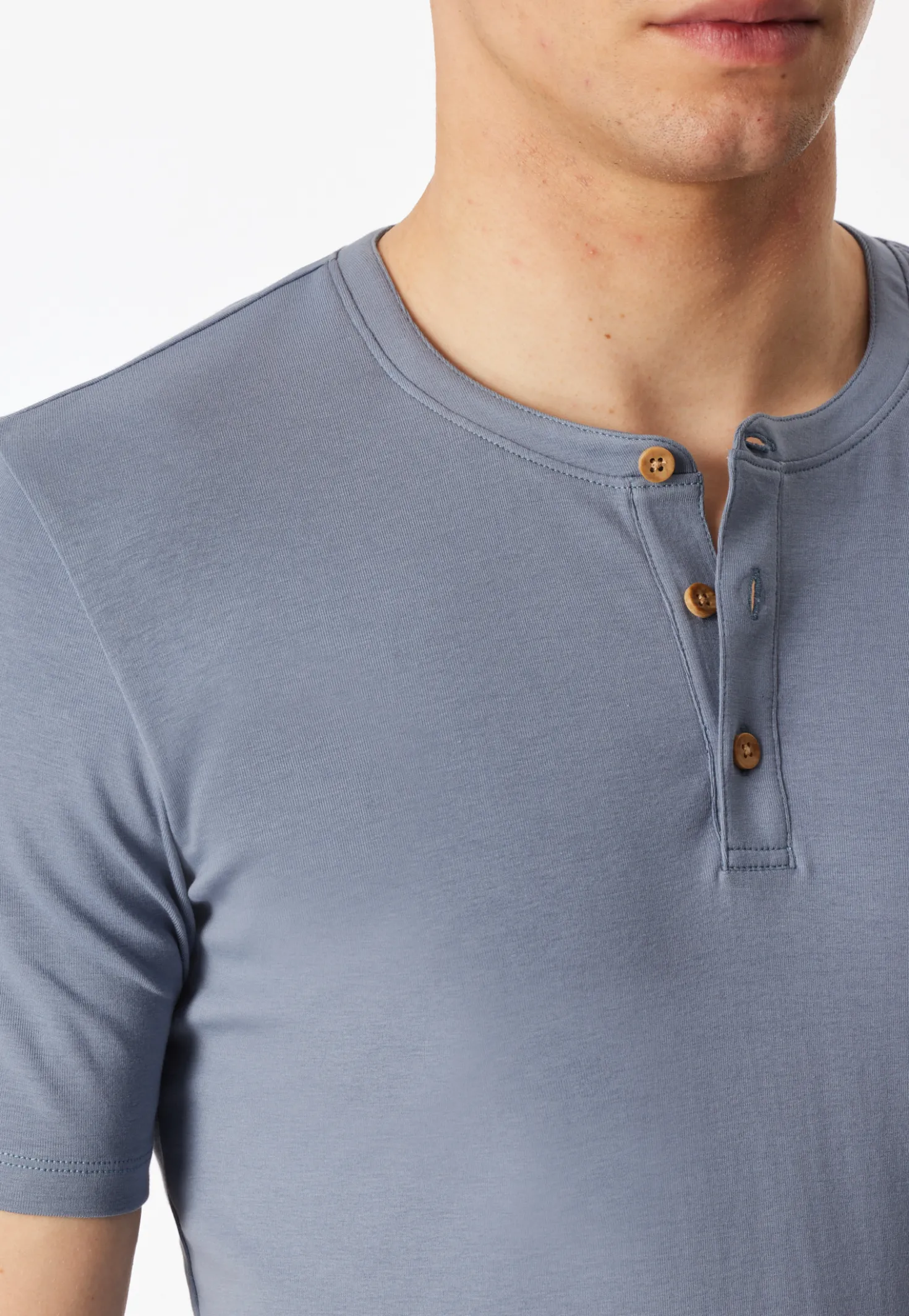 Henley-Shirt kurzarm Knopfleiste blaugrau - Rib Essentials