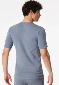 Henley-Shirt kurzarm Knopfleiste blaugrau - Rib Essentials