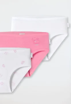 Hüftslips 3er-Pack Feinripp weiß/pink mit Hündchen