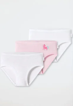 Hüftslips 3er-Pack Feinripp weiß/rosa mit Pony