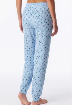 Hose lang Bündchen Blumen Leoparden hellblau - Mix+Relax