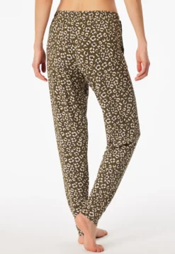 Hose lang Bündchen Blumen Leoparden oliv - Mix+Relax