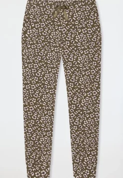 Hose lang Bündchen Blumen Leoparden oliv - Mix+Relax