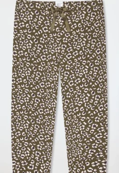 Loungehose 3/4-lang Blumen Leoparden oliv - Mix+Relax