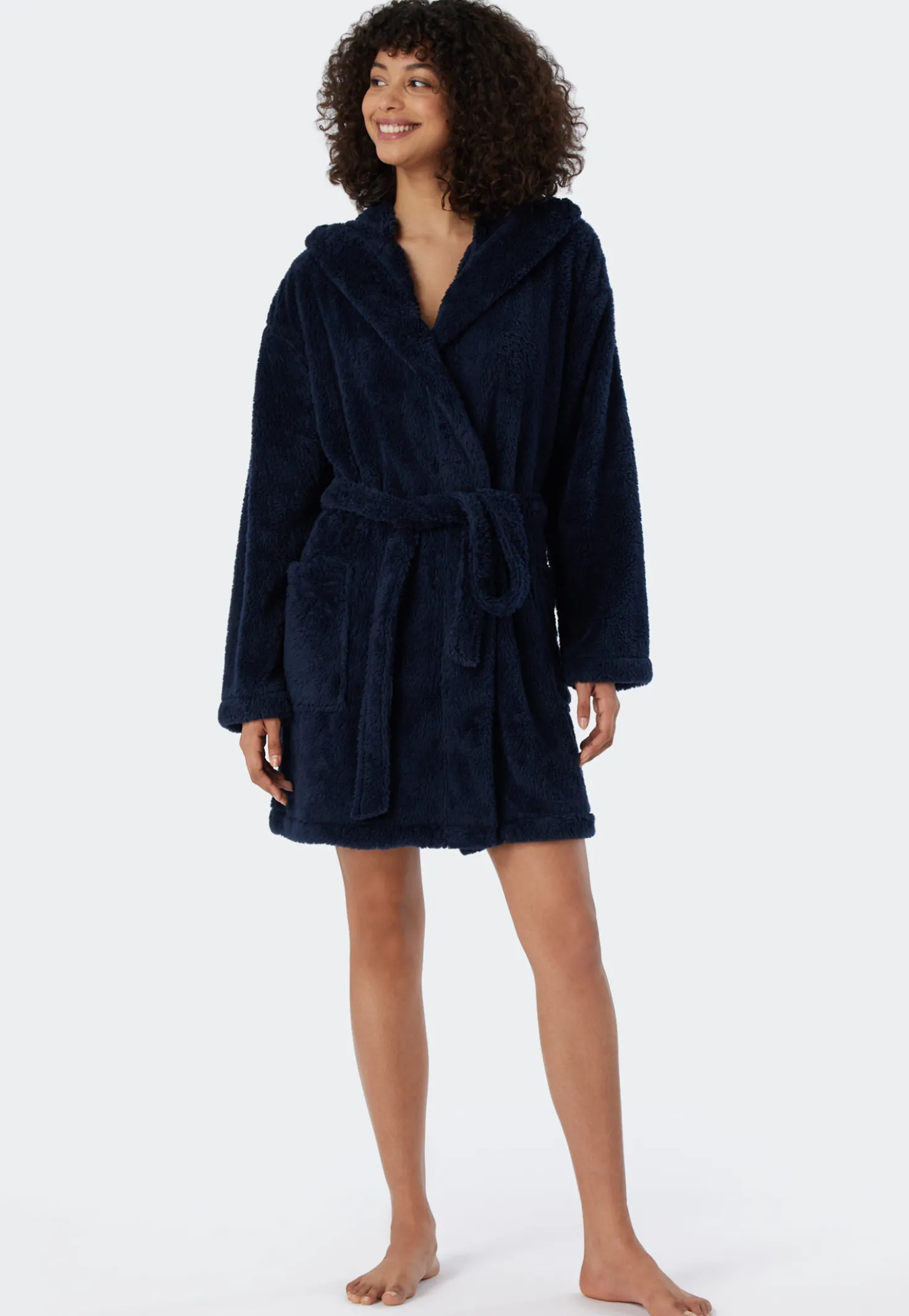 Morgenmantel Teddy-Fleece Comfort-Fit dunkelblau - Essentials