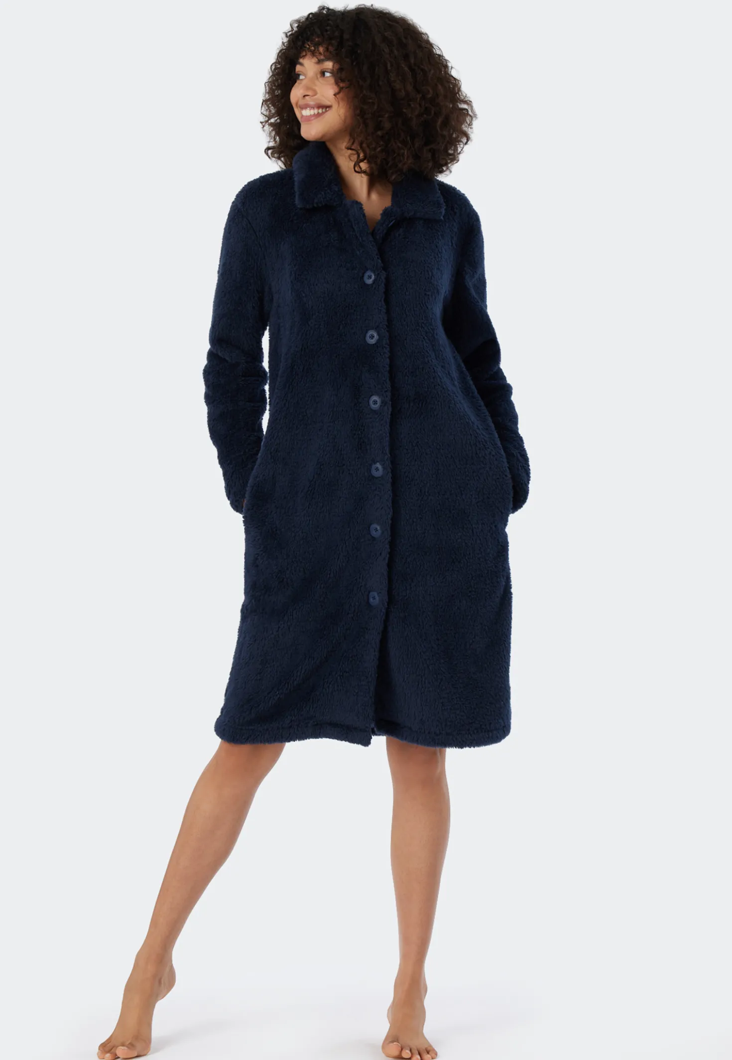 Morgenmantel Teddy Fleece dunkelblau - Essentials