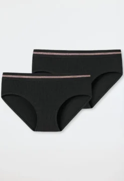 Pantys 2er-Pack Doppelripp schwarz - Long Life Rib