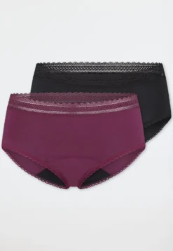 Periodenpantys 2er-Pack Spitze schwarz/ pflaume - Secret Care