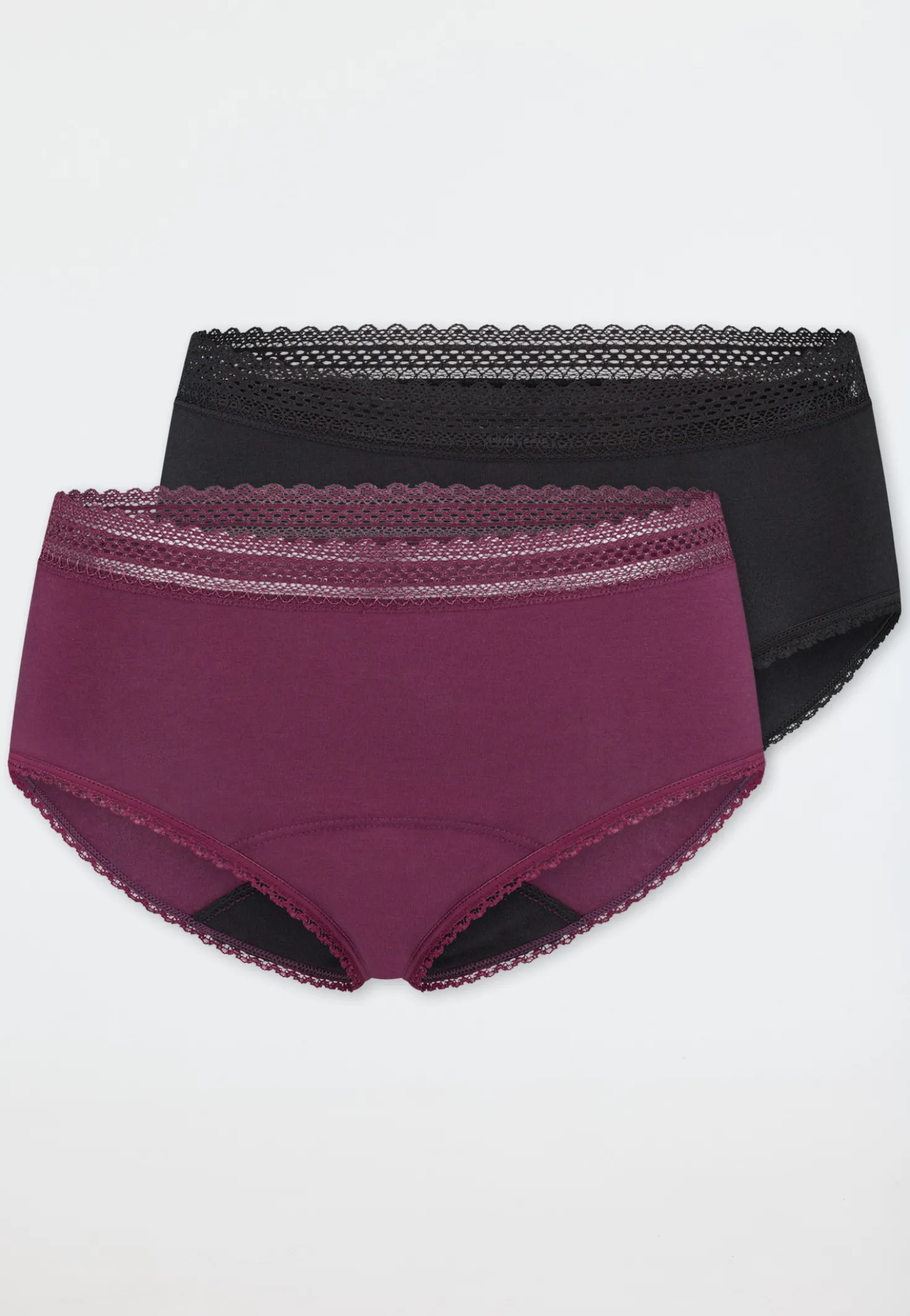 Periodenpantys 2er-Pack Spitze schwarz/ pflaume - Secret Care