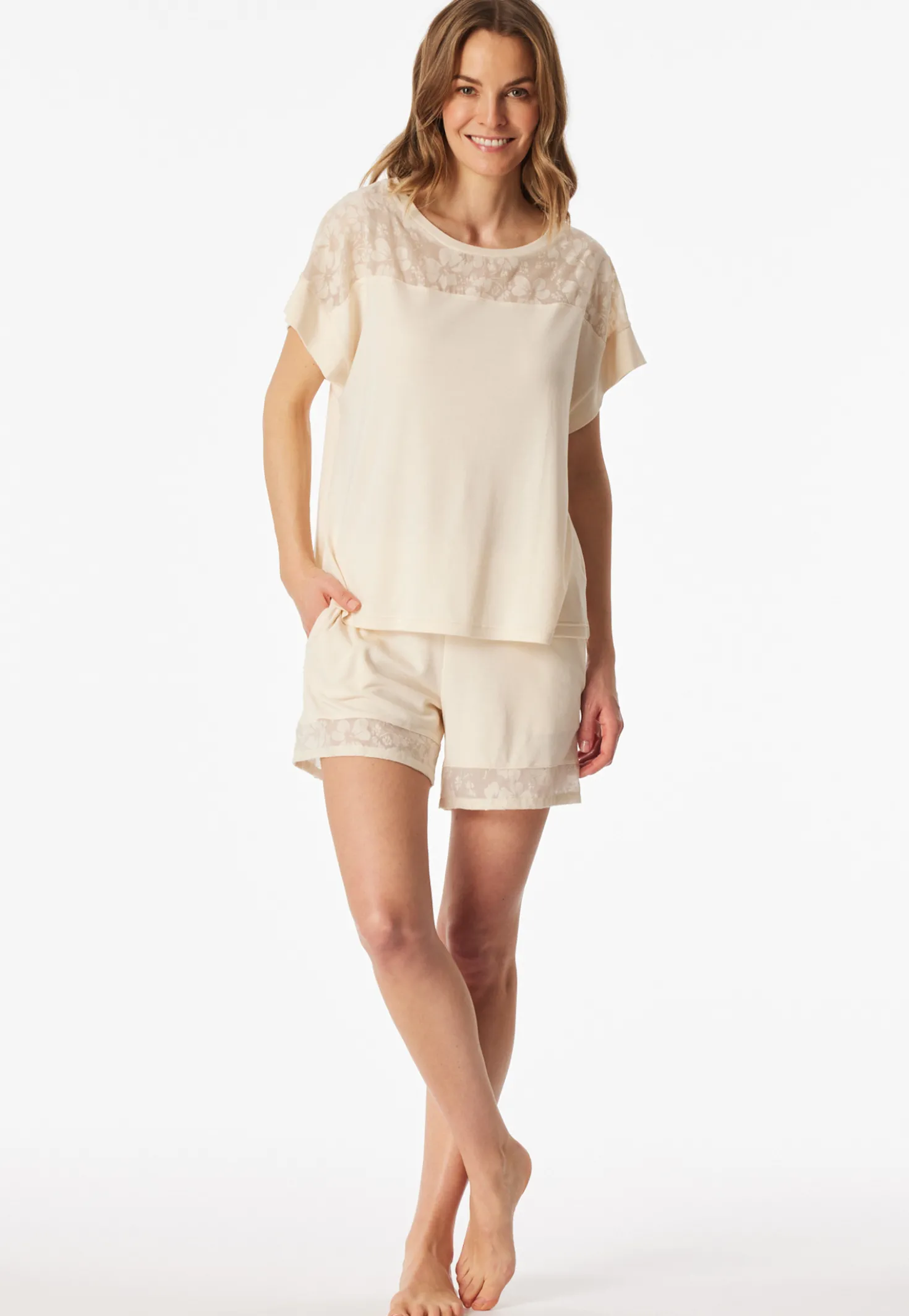 Schlafanzug Interlock kurz pearl - Modern Allure