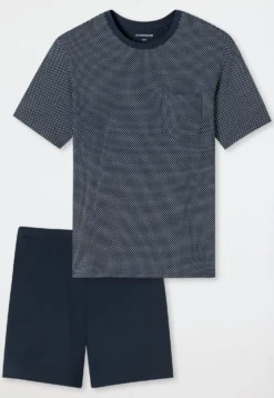 Schlafanzug kurz nachtblau gemustert - Comfort Essentials