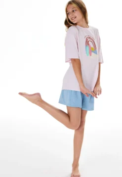Schlafanzug kurz Regenbogen Surfer rosa - Teens Nightwear