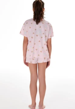 Schlafanzug kurz Regenbogen rosa - Teens Nightwear