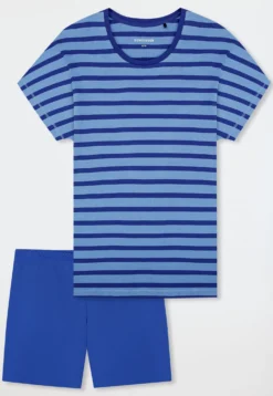 Schlafanzug kurz Ringel aqua - Casual Essentials