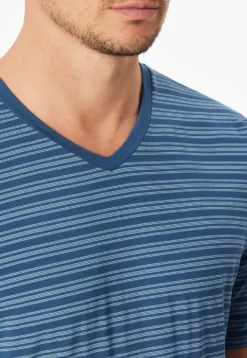 Schlafanzug kurz Ringel atlantikblau - Long Life Soft