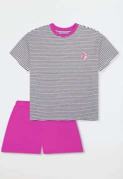 Schlafanzug kurz Streifen Zitrus fuchsia - Teens Nightwear