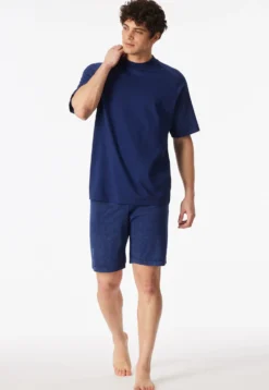 Schlafanzug kurz Tie-Dye-Effekt navy -Modern Essentials