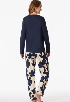 Schlafanzug lang Blumen navy - Comfort Nightwear