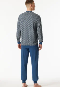 Schlafanzug lang Bündchen atlantikblau gemustert - Comfort Nightwear