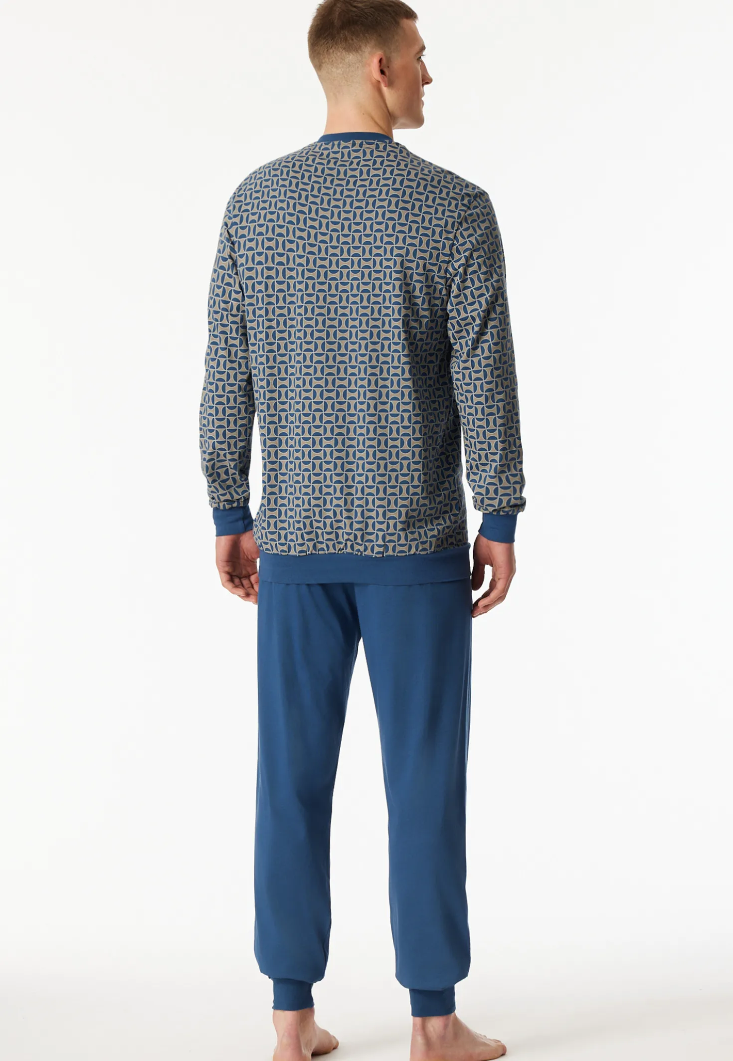 Schlafanzug lang Bündchen atlantikblau gemustert - Comfort Nightwear