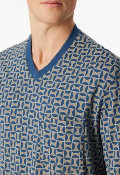 Schlafanzug lang Bündchen atlantikblau gemustert - Comfort Nightwear