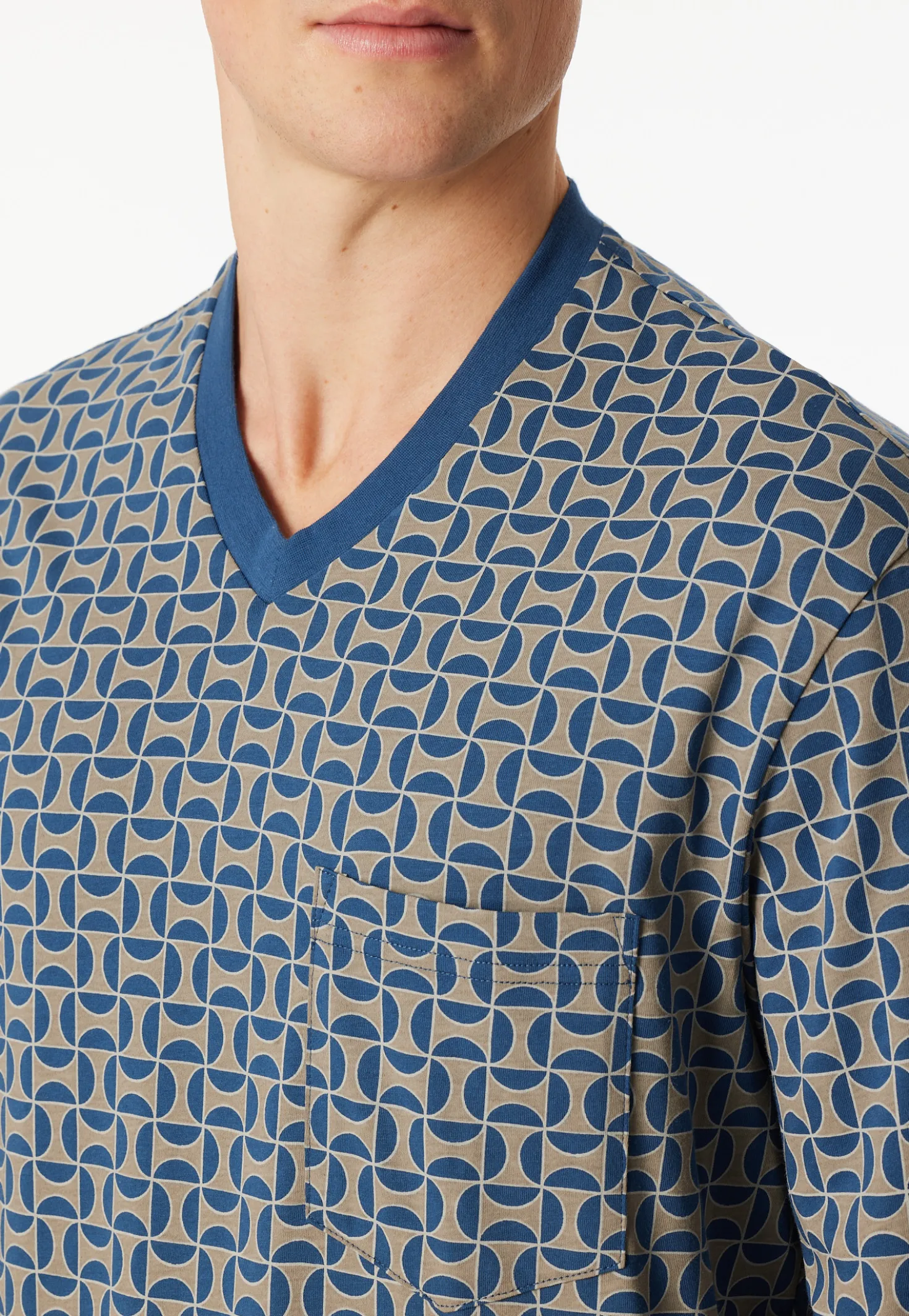 Schlafanzug lang Bündchen atlantikblau gemustert - Comfort Nightwear