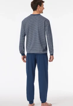 Schlafanzug lang Bündchen blau gemustert - Comfort Essentials