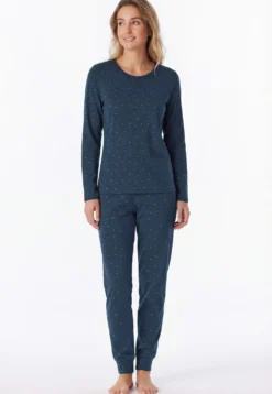 Schlafanzug lang Bündchen Punkte ultra violett - Casual Essentials