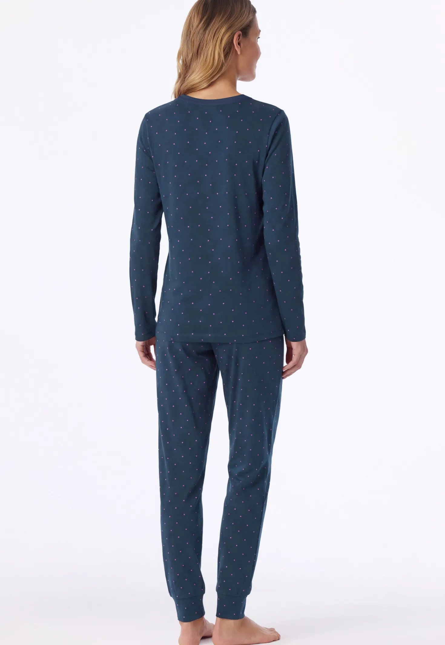 Schlafanzug lang Bündchen Punkte ultra violett - Casual Essentials