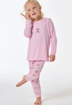 Schlafanzug lang Bündchen Regenbogen Sonne veilchen - Kids Nightwear