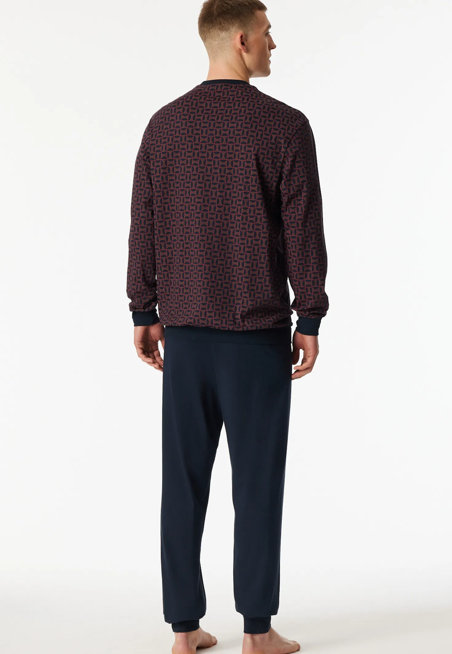 Schlafanzug lang Bündchen rotbraun gemustert - Comfort Nightwear