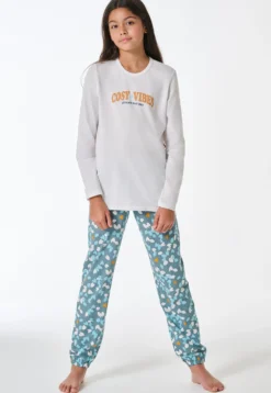 Schlafanzug lang floral gemustert off-white - Teens Nightwear