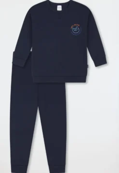 Schlafanzug lang Interlock Bündchen dunkelblau - Kids Nightwear