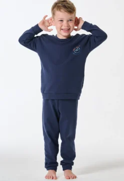 Schlafanzug lang Interlock Bündchen dunkelblau - Kids Nightwear