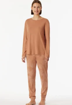 Schlafanzug lang Interlock Bündchen Ginkgo rost - Modern Nightwear