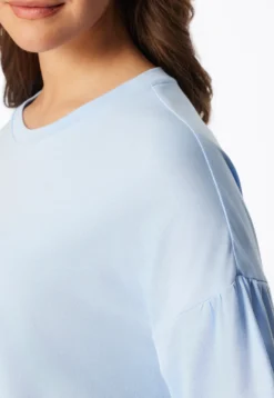 Schlafanzug lang Interlock Palmen hellblau - Modern Nightwear