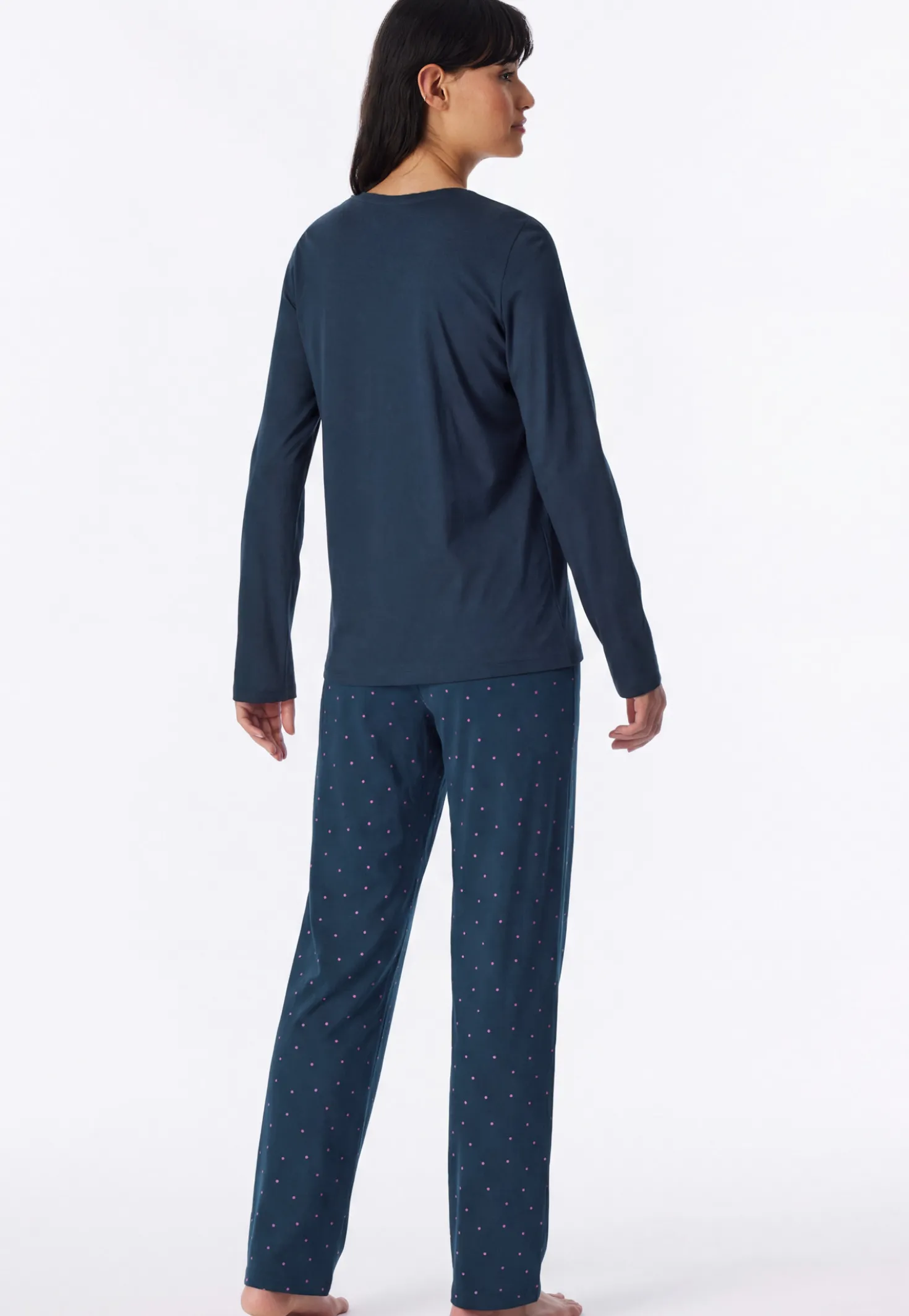 Schlafanzug lang Punkte deep blue - Casual Essentials