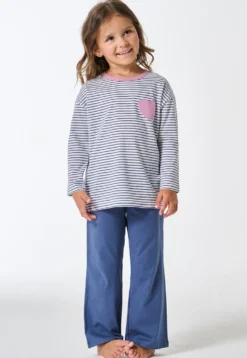 Schlafanzug lang Ringel Herz jeansblau - Kids Nightwear