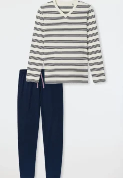 Schlafanzug lang Ringel kalkweiß - Casual Nightwear
