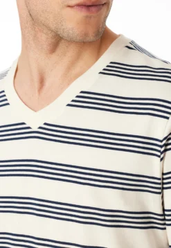Schlafanzug lang Ringel kalkweiß - Casual Nightwear