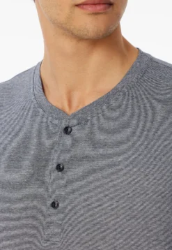 Schlafanzug lang Ringel Knopfleiste nachtblau - Casual Essentials