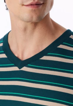 Schlafanzug lang Ringel tiefseegrün - Casual Nightwear