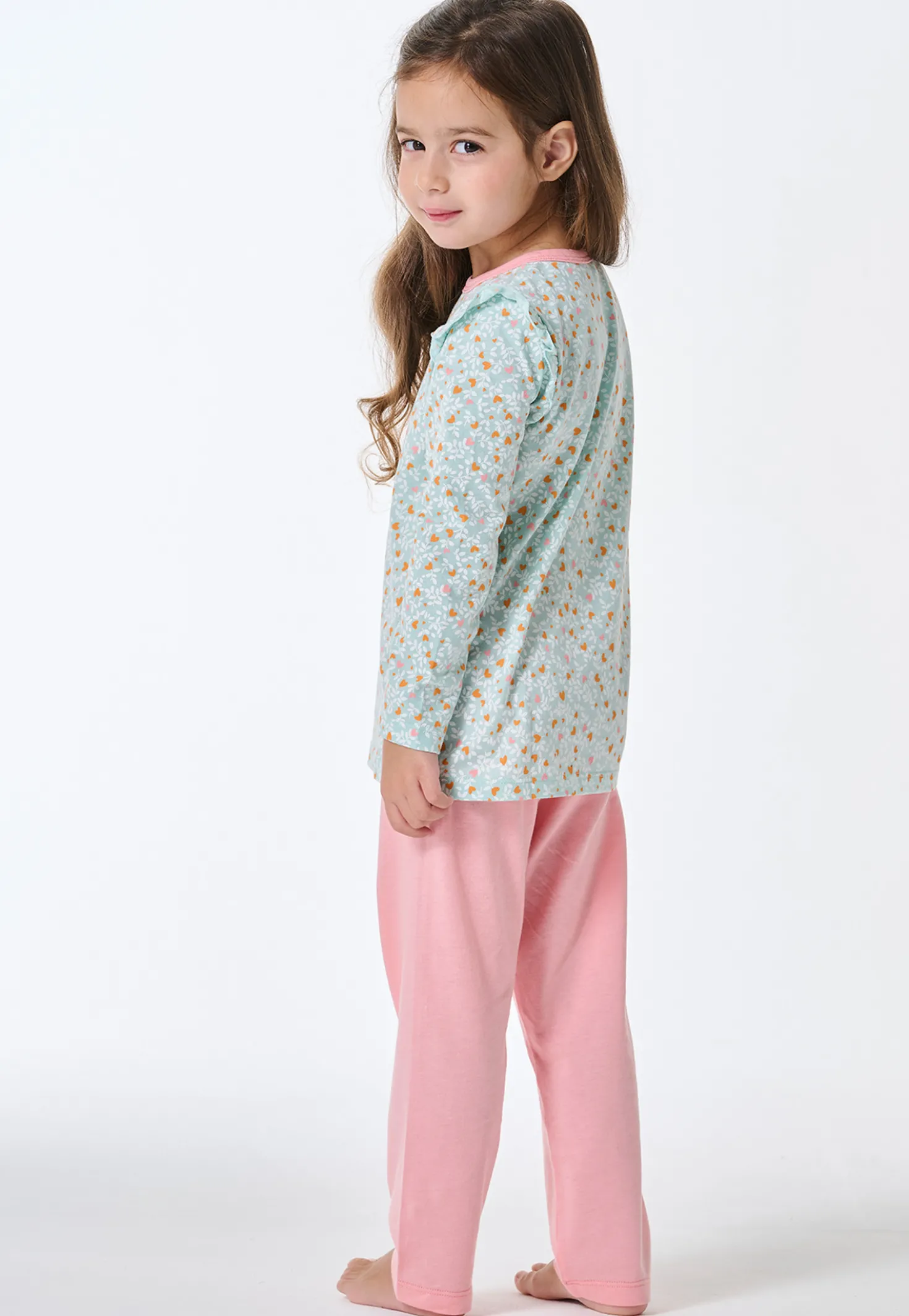 Schlafanzug lang Rüschen Herzchen multicolor - Kids Nightwear